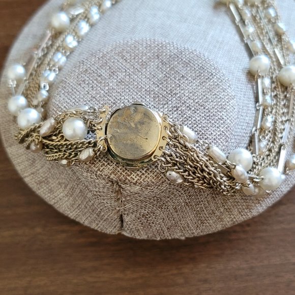 Necklace Faux Peal Beads Gold Tone Chain Style Fashion Costume Jewelry Clasp - Picture 3 of 4